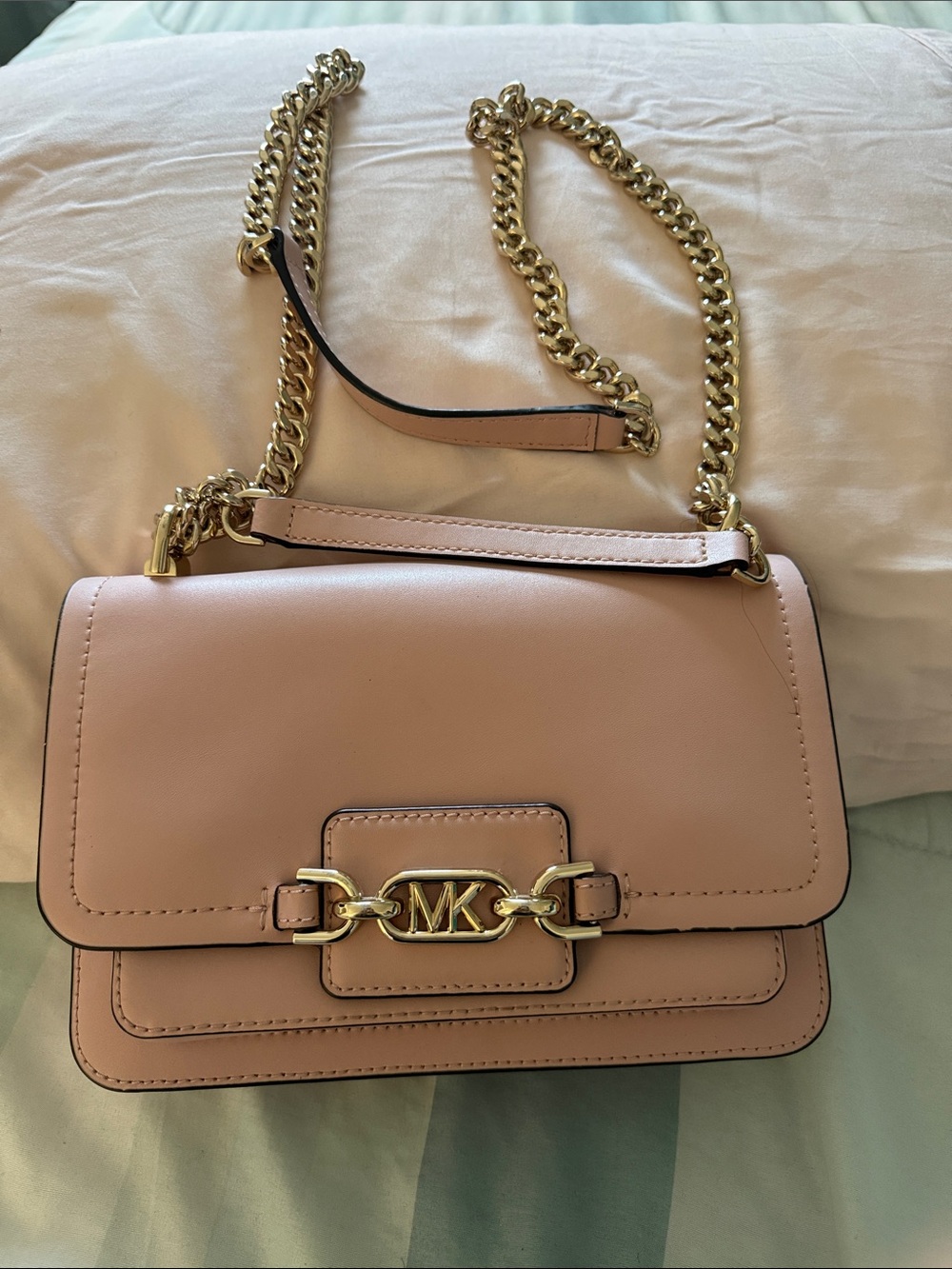Michael Kors Blush Pink Leather Shoulder Bag with Gold Chain